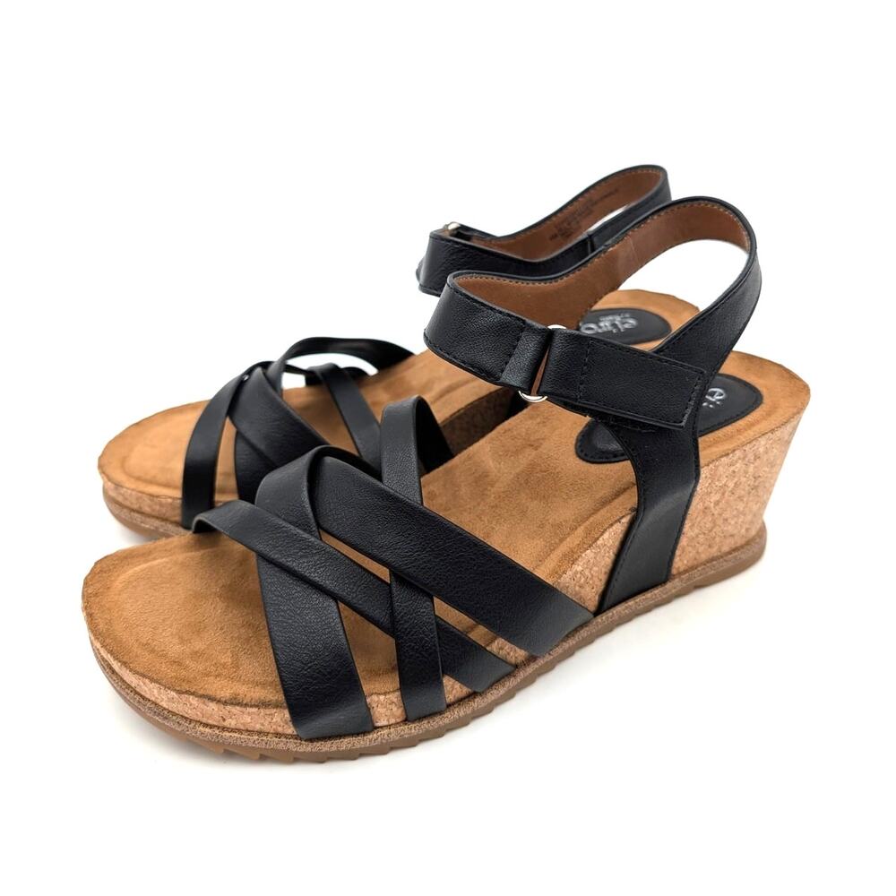 Eurosoft by Sofft Tate Wedge Sandals Open Toe Women's Black Size US8M EU38.5